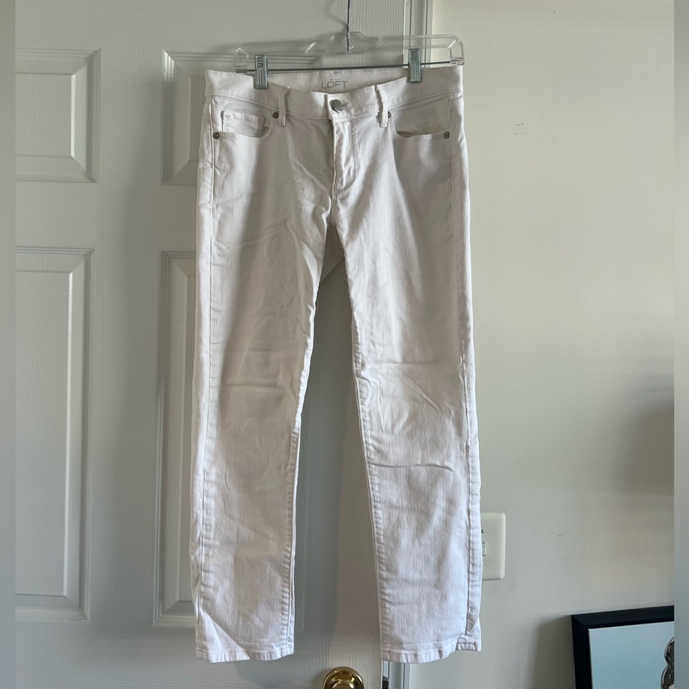 Loft white modern cuffed crop jeans